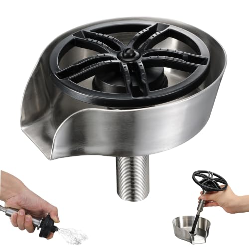 Brushed Nickel Metal Glass Rinser for Kitchen Sink, Cup Washer for Sink, Bottle Washer with Pull-Out Sprayer Combo High Pressure 360° Rotating Faucet
