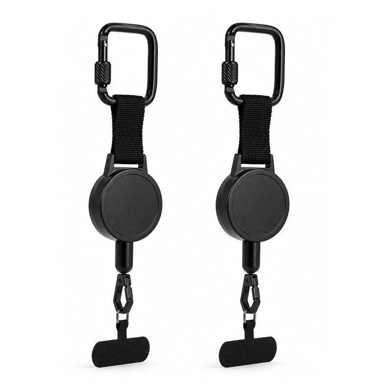 Retractable Phone Tether Anti Theft: Phone Lanyard for Skiing, Hiking, Outdoor Travel, Anti Pickpocket Phone Strap with Locking Carabiner & Universal Anchor(2PCS) Black Black-2pack