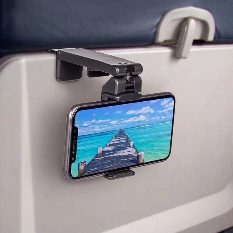 Portable Airplane Phone Holder - Foldable, Adjustable & Rotatable Travel Stand for Desk, Flight, Train Seat & Selfie, Compact Universal Seat Bracket