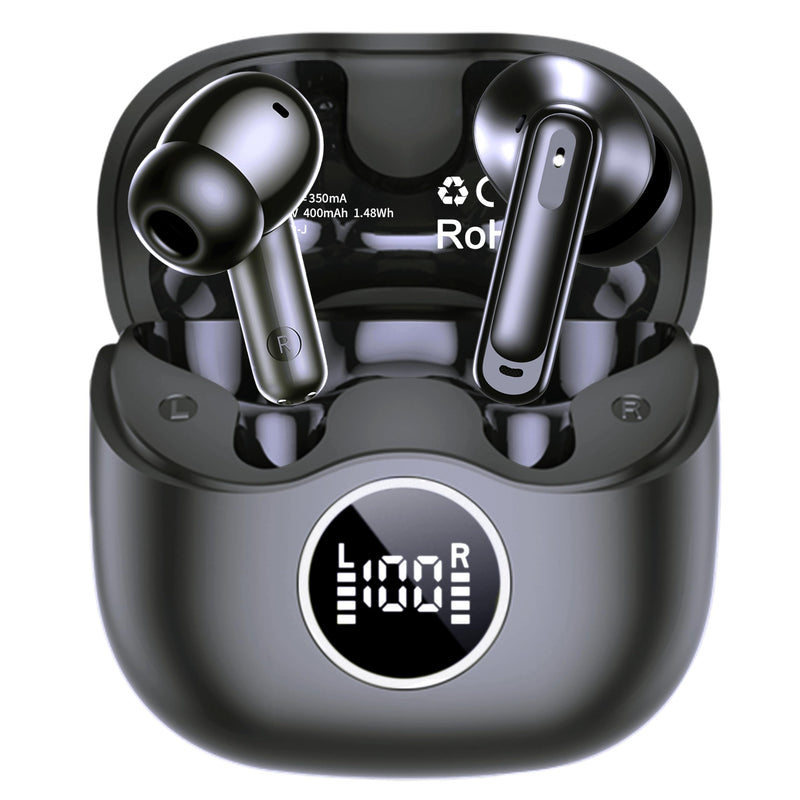 xinwld Adaptive Hybrid Active Noise Canceling 2026 Wireless Earbuds, 6 Mics ENC Clear Call Ear Buds, Hi-Res Audio Deep Bass Bluetooth 5.4 Headphones, 40H, LED, for Sports Running Gym Workout, Black