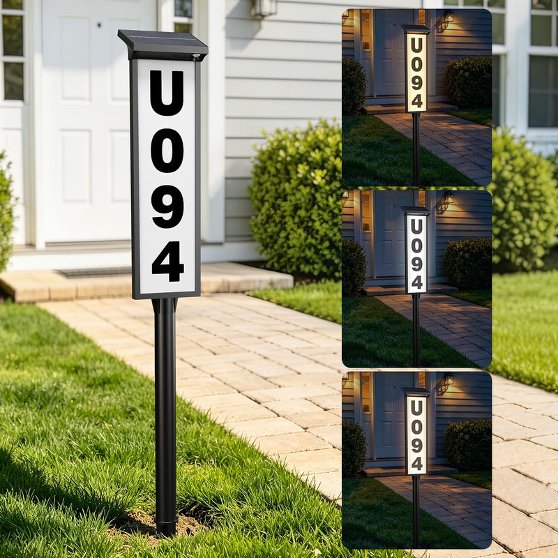Solar Address Sign, Lighted House Numbers for Outside Waterproof, 3 Colors LED Illuminated Address Plaque with Stakes, Solar Address Numbers for House Yard Garden Street