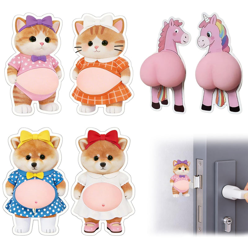 3D Shiba Inu Dog Belly Stickers, 3 Pairs Dimensional Belly Anti-Collision Sticker, Cat Belly Stickers, Super Soft Silicone Anti-Collision Sticker for Phones, Notebook, Walls and Doors (Pink-2)