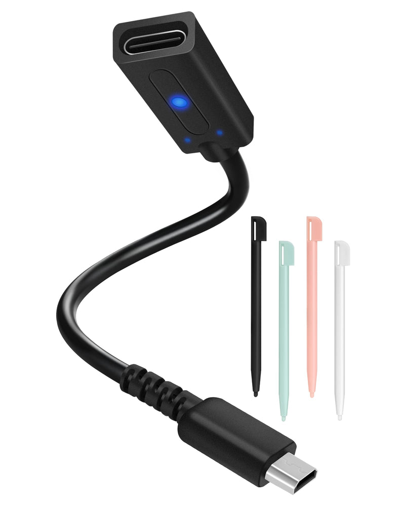 DS Lite Charger and Stylus Bundle, USB C to DS Lite Charging Adapter with 4 Replacement Stylus Pens for Nintendo DS Lite NDSL