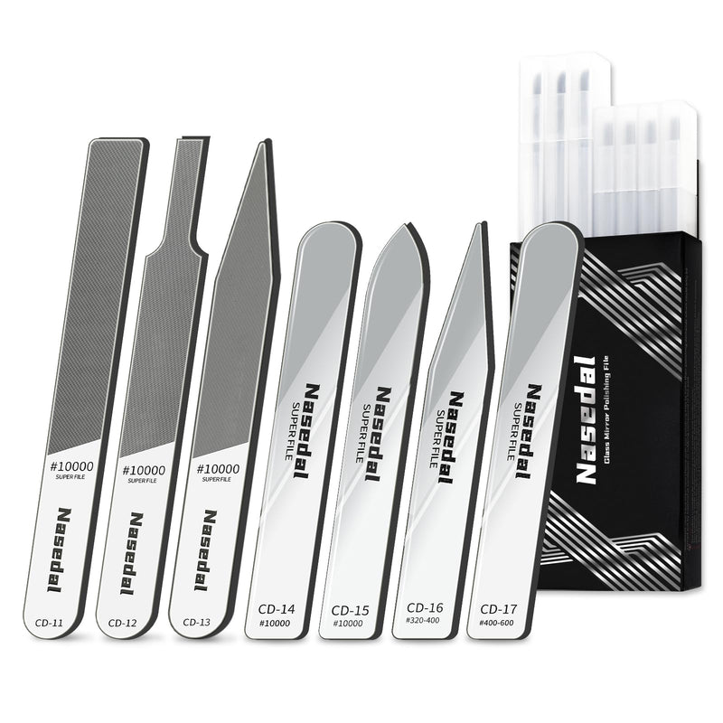 7pcs Hobby Model Glass File Kit for Gunpla, Scale Model 3D Print Polishing Tool #10000 Grit Ultra Fine Glass Mirror Sanding Files for Gundam Buidling, Plastic, Wood & Resin Parts 7pcs Complete Kit