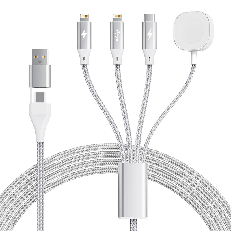 4in2 Multi Charging Cable for iPhone Watch Charger, 6FT USB C All-in-One Cable with Lightning, Type-C & Magnetic Watch Charger, MFi Certified for iWatch Series SE/Ultra 2-1, iPhone 15-13, Galaxy