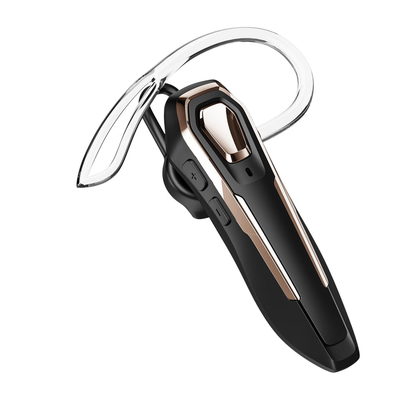Gold Bluetooth Headset Single Ear Wireless Earpiece, 30H Talk Time, Dual MEMS Mics, Call Noise Reduction, Mute Button, USB-C, Voice Assistant, for Office Driving Cell Phones