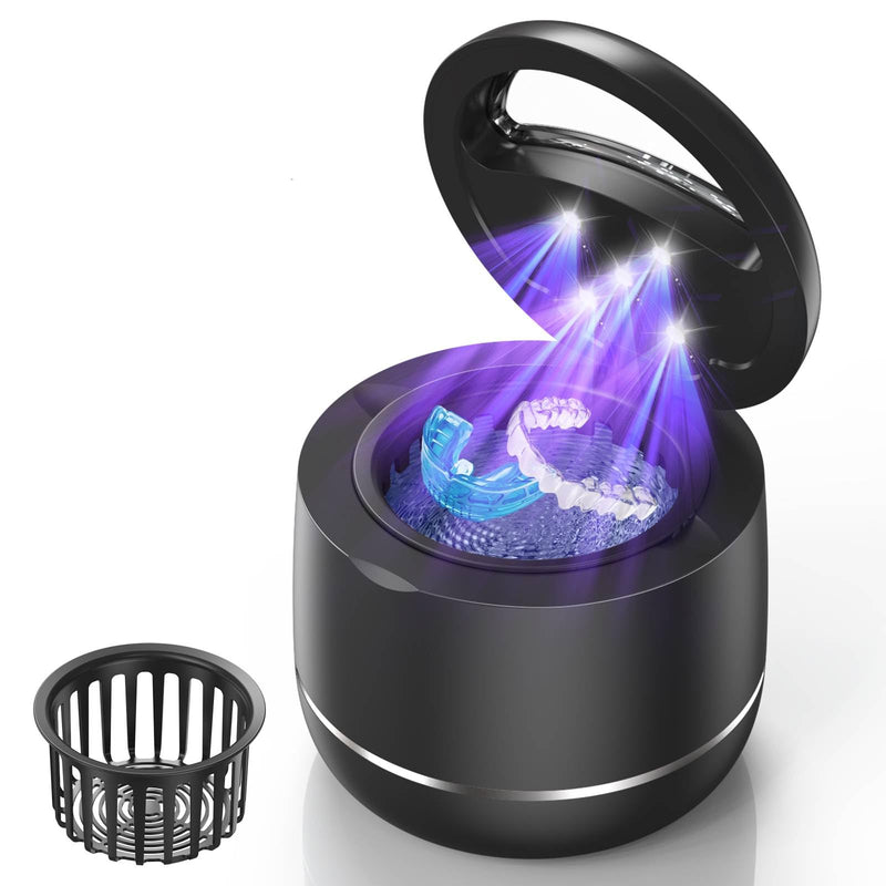 Miorcols Ultrasonic Retainer Cleaner Machine, 48kHz Denture Cleaner Machine with Dual Mode Digital Timer & 7.8OZ Large Capacity for Braces, Night Guard, Mouthguard, Toothbrush, Jewelry - Black