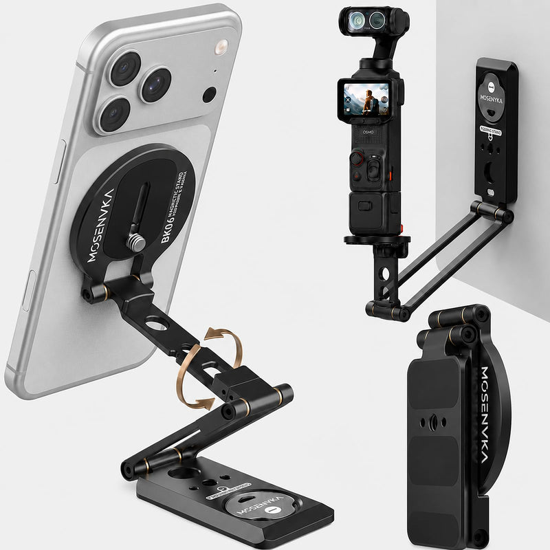 2-in-1 Magnetic Phone Stand & Action Camera Mount, N52 Magnet Phone Holder | for Gym/Desk, for Magsafe iPhone, Arca-Swiss & 1/4" Screw for Insta360 Luna Ultra/DJI Osmo Pocket 3/4/GoPro | Patented Design