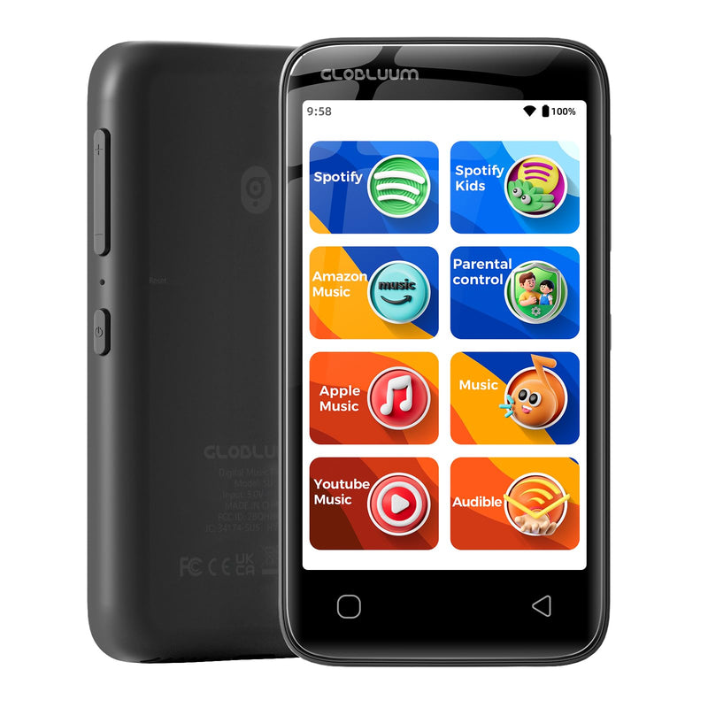 MP3 Player for Kids, Parental Controls, 16GB, Supports Spotify and Audible, Bluetooth and WiFi(Glossy Black) Glossy Black