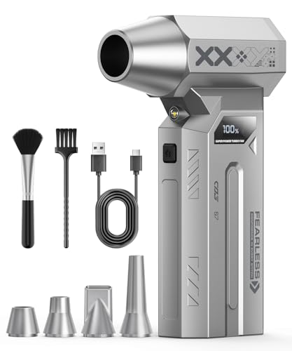 Compressed Air Duster-280000 RPM Super Powerful Electric Air Duster,4-Gear Adjustable PC Cleaning Kit with LCD Screen & LED Light,Fast Charging Air Blower for PC,Keyboard,Car,Home Grey