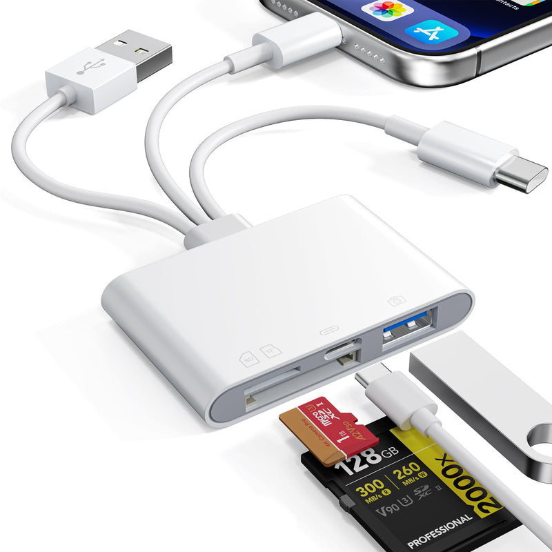 4 in 1 SD Card Reader for iPhone,USB-C/Lightning/USB-A,OTG Adapter,Fast Photo Transfer from Digital Camera SD/TF Card to Phone,SD/Micro SD Card Adapter for iPhone,iPad,Android,USB Flash Drive