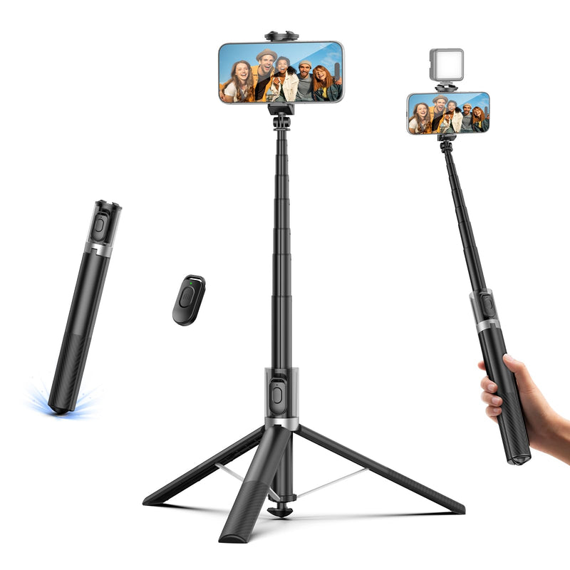 Kaitezenz 0.01s Auto Pop Open 63" Phone Tripod for iPhone with Remote, Selfie Stick Tripod Stand Extendable with Cell Phone Clip, Compatible with iPhone for Travel Video Recording Live Stream Vlog