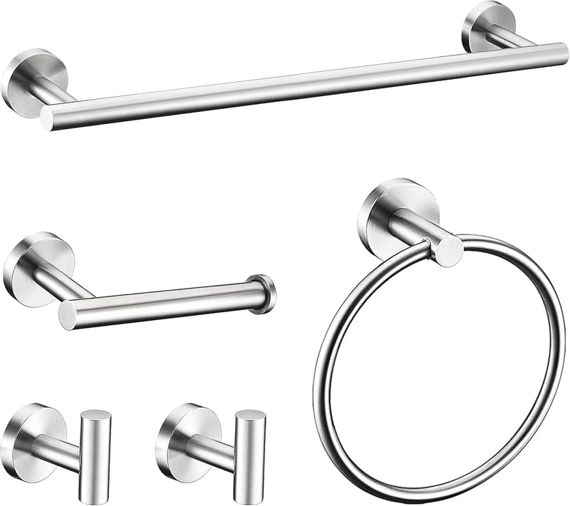 5 Pieces Bathroom Hardware Accessories Set Brushed Nickel, 24Inch Round Towel Racks Set for Bathroom, SUS304 Stainless Steel Towel Bar Set,Toilet Paper Holder Wall Mounted 5 Pieces 24" B