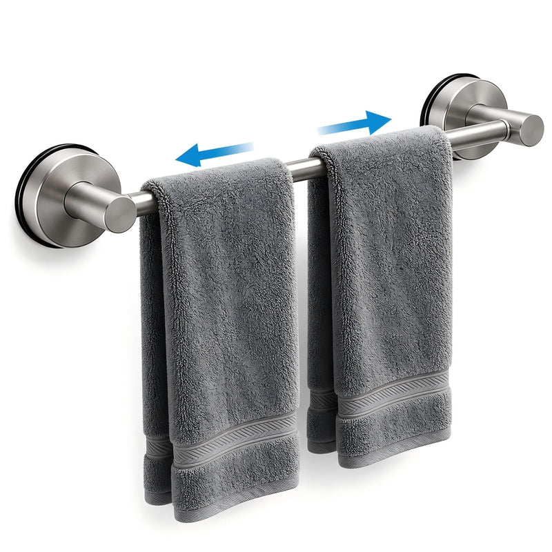 Towel Racks for Bathroom, No-Drill Suction Cup Towel Bar, Stainless Steel Adjustable Towel Holder 14.6-24Inch for Shower, Kitchen, Bathroom Wall(Silver) Silver