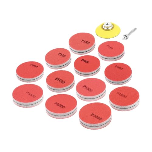96Pcs 2-inch Sanding Pad with 2” Internal Threaded Disc and 1/4” Shank, 12 Grits (180 to 3000, 8 Pieces Each), Wet-Dry Sponge Sandpaper for Polishing, Grinding, Deburring