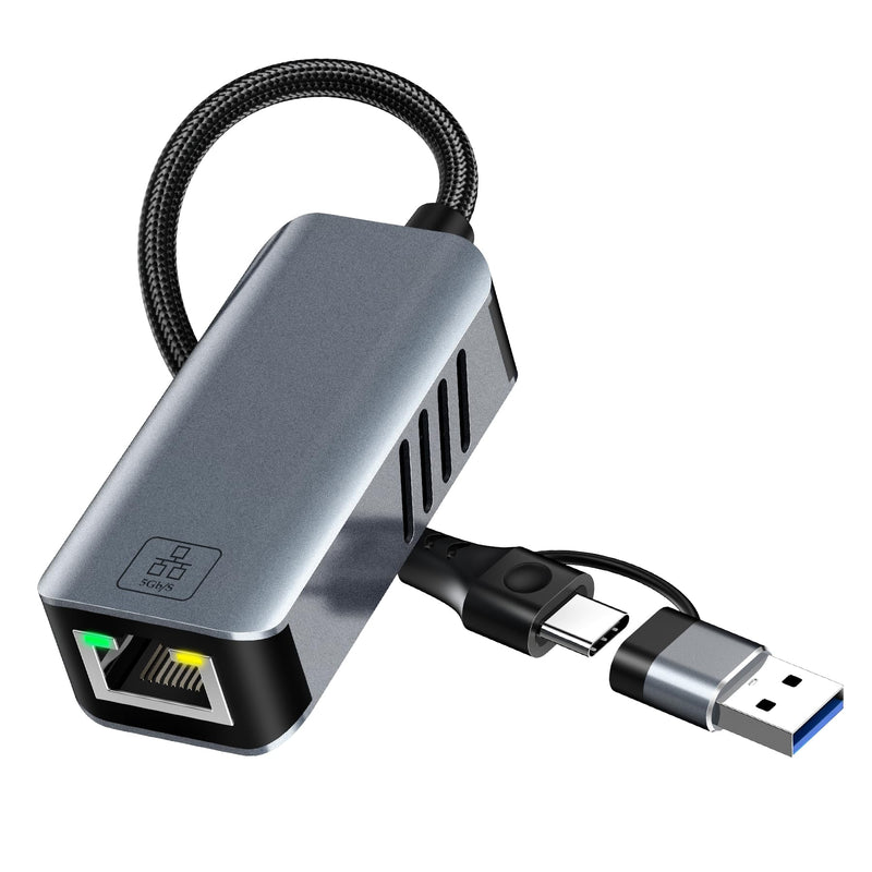 5gb USB to Ethernet Adapter - 5000Mbps USB-A & USB C to RJ45 Network Converter 5g Fast LAN Ethernet Dongle for MacBook Air/Pro, HP, XPS, Laptop, Surface, iPad, iPhone 17/16/15 and Android Phone 5gb