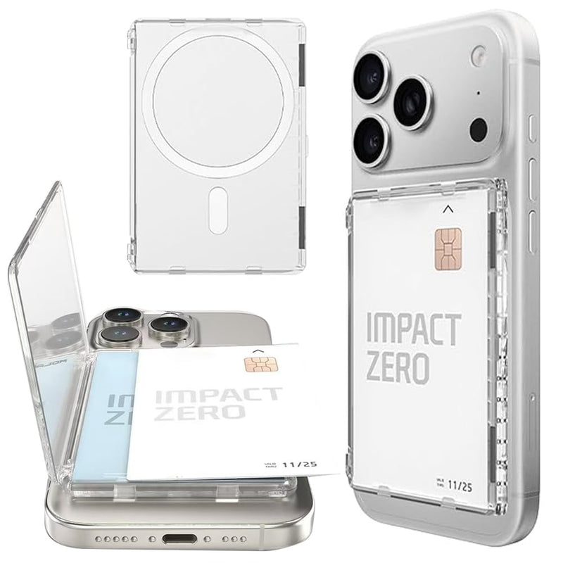 MagSafe Compatible Wallet with Stand,Slim Clear Magnetic Card Holder (2 Cards),Strong Snap-On Phone Wallet for iPhone 17/16/15/14/13/12 & Pixel 10 Pro/XL/Fold (Clear, open side to side)