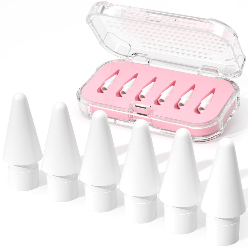 6 Pack Replacement Tips for Apple Pencil 1st/2nd Gen/USB-C&Pro(Pink) | With Storage Case,High Sensitivity Wear-Resistant Pen Tips Compatible with iPad Pro/Air/Mini,Screen-Friendly Pink 6 pack