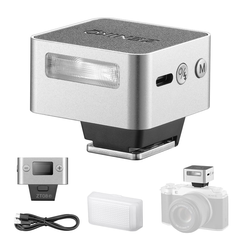 ZENIKO ZT-08F Mini On-Camera TTL Flash for Fujifilm Cameras – Ultra-Compact, Portable, Professional TTL Auto Flash with Fast Recycle(Silver)