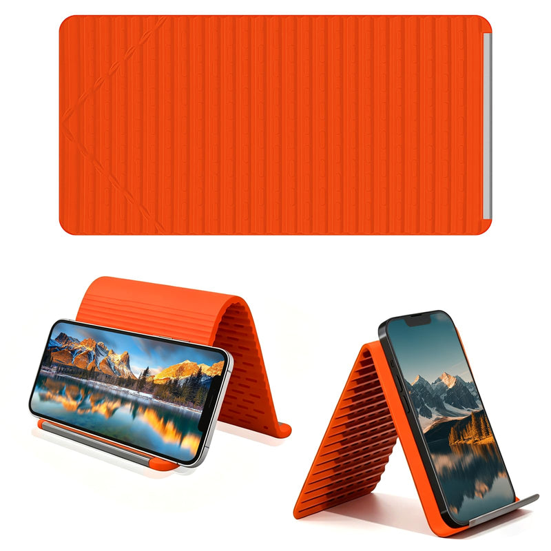 Foldable Silicone Aluminum Holder, Flexible Silicone Phone Stand with Anti-Slip Pad, Portable Rollable Multi-Angle Stand for Phone Tablet Laptop – Bendable & Foldable Home, Office, Travel (1, Orange) 1