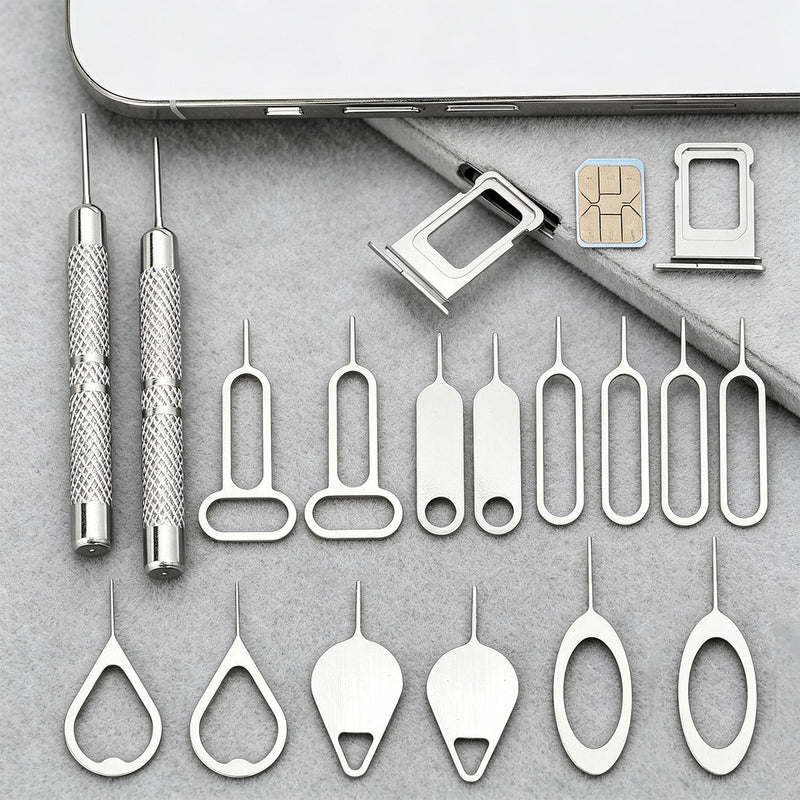 16Pcs Sim Card Removal Tool Set, Sim Ejector Tool Smooth and Burr-Free SD Card Removal Tools Key Cards Tray Ejector Pins for All Cell Phones (Silver)