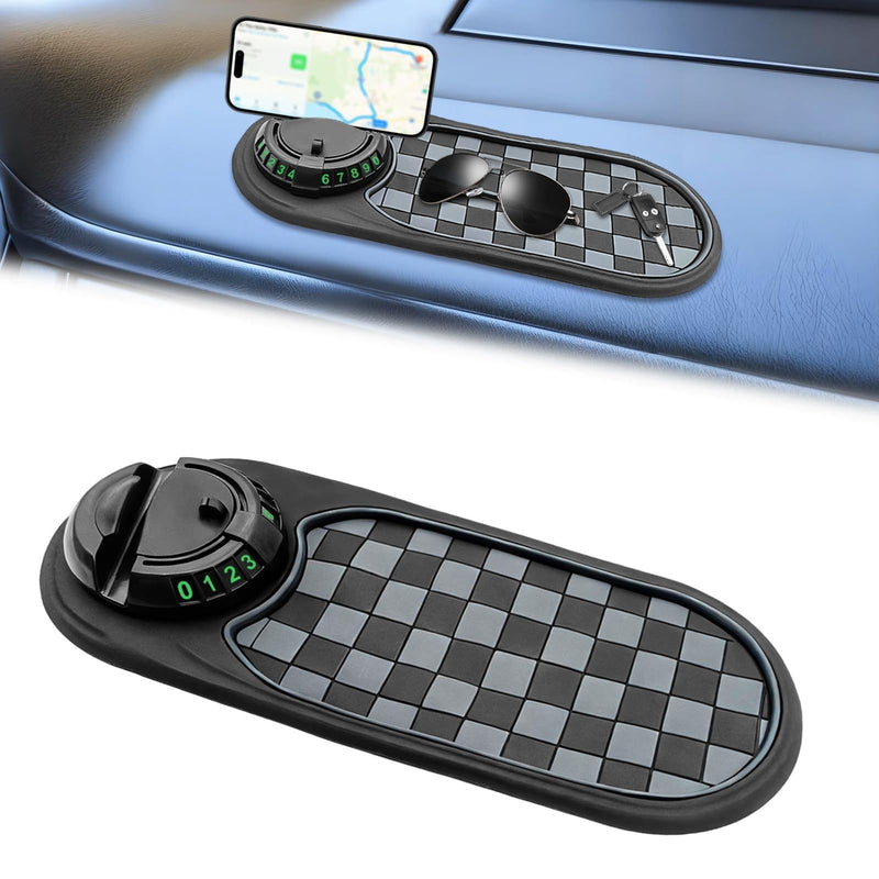 Multifunction Car Anti-Slip Mat, Universal Car Phone Holder, Rotatable Anti Skid Car Dashboard Pad, Universal Large Pad for Phones Sunglasses Keys Gadgets (Black+Grey) Black+Grey
