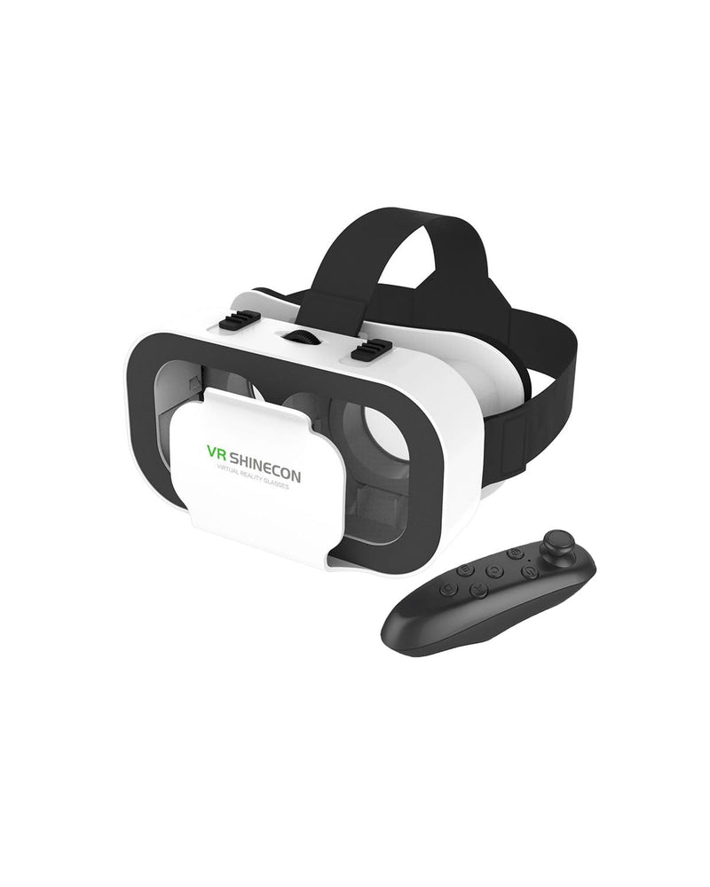 Virtual Reality Headset for 4.7-6.53 in Smartphones, Adjustable Focus and IPD, with Y1 Black Remote, White