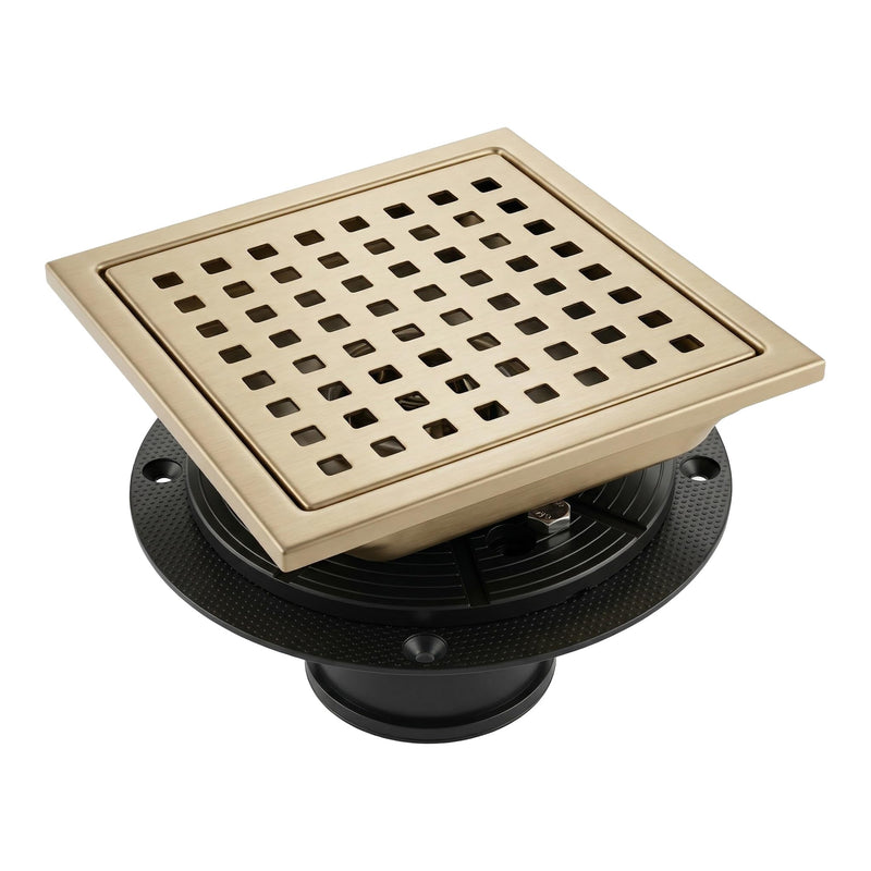 6 Inch Tile-in Champagne Bronze Shower Drain - Square Shower Floor Drain Kit Fit 2" or 3" Pipe - 304 Stainless Steel with Hair Carcher and ABS Flange - Compatible with Delta Champagne Bronze