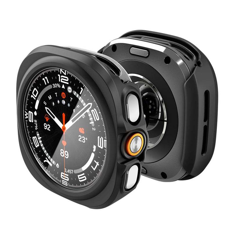 Spigen Thin Fit 360 for Samsung Galaxy Watch Ultra 2 Case (2026) | Touch Sensitive Tempered Glass Screen Protector Slim Lightweight Protective Scratch Resistant PC Cover - Black