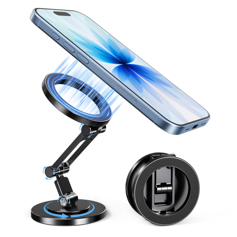 Itramax Magnetic Phone Holder for Magsafe,360° Rotatable iPhone Stand Mount | Dual Sided Ring Smartphone Holder for Desk with Non-Slip Base for iPhone 17 16 Plus 13 12 11,Pixel 9 8,Samsung,Office,Kitchen 360°Rotating - Black