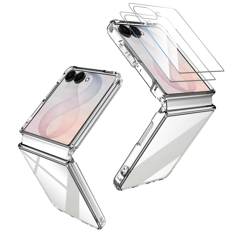 Clear Case for Samsung Galaxy Z Flip 8 Case, with 2 Pack Screen Protector, Ultra-Thin Transparent Hard PC and Soft TPU Cover Phone Case for Z Flip 8 Folding Convenient Slim Fit Cover Case