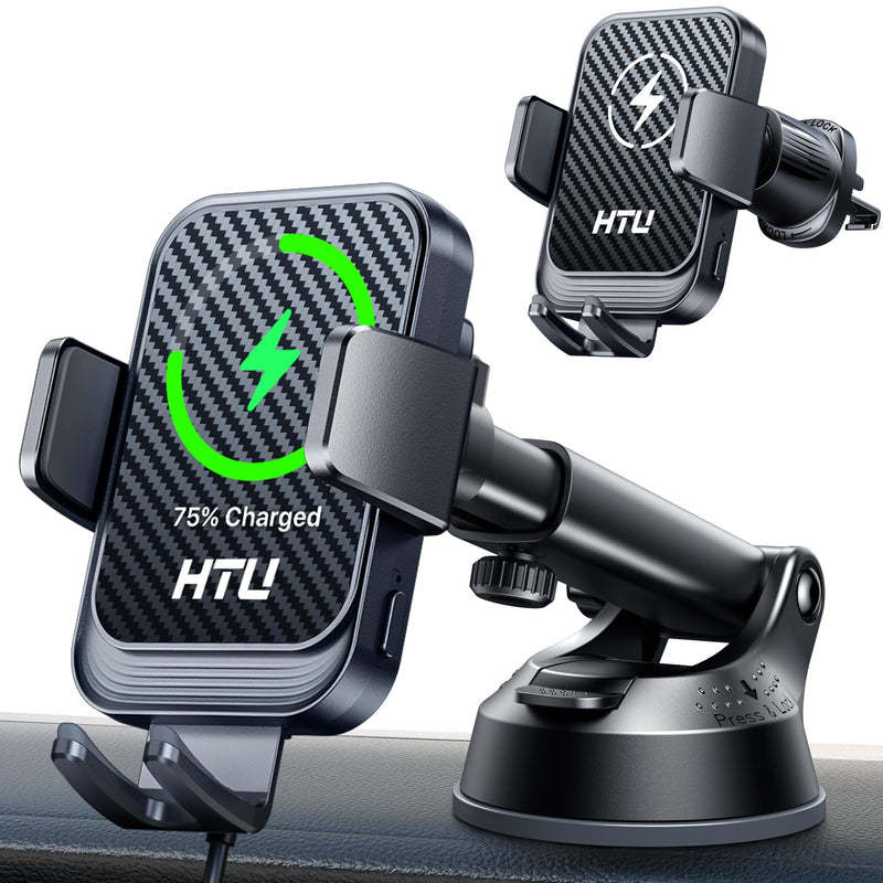 Wireless Car Charger, 15W Auto Clamping Car Charger Dash Windshield Air Vent Phone Holder Compatible with iPhone 17 16 15 14/13/13 Pro/12 pro/12/11/X/8, Samsung S25/S24/S23/S22,etc (Black) Black