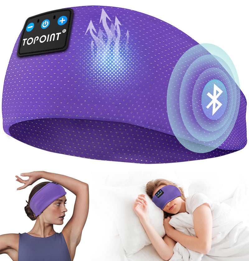TOPOINT Sleep Headphones Bluetooth 5.4, Sports Wireless Earphones Sweat Breathable with HD Stereo Speaker for Women Men Sports Gifts Workout Jogging Yoga Insomnia Travel Meditation Purple