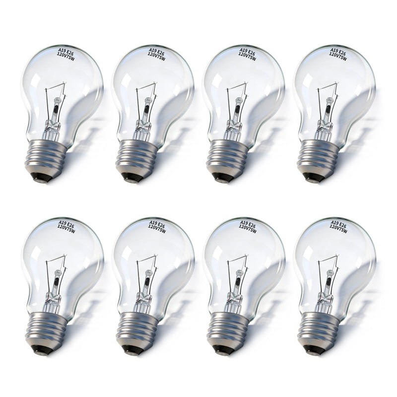 75-Watt Incandescent Light Bulbs Dimmable A19 Clear Bulb E26 Medium Base Soft White Suitable for Patio porches garages and Warehouses Light Bulb Replacement and Repair (8PCS) 8 PCS