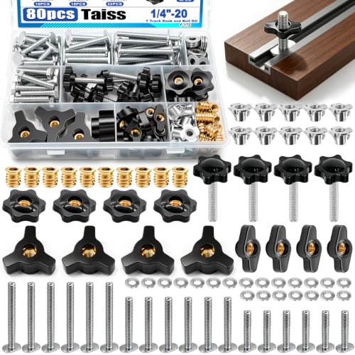 Taiss 80Pcs 1/4-20 T Track Knob and Bolt Kit for Woodworking Jigs,Fixtures 80PCS 1/4"-20