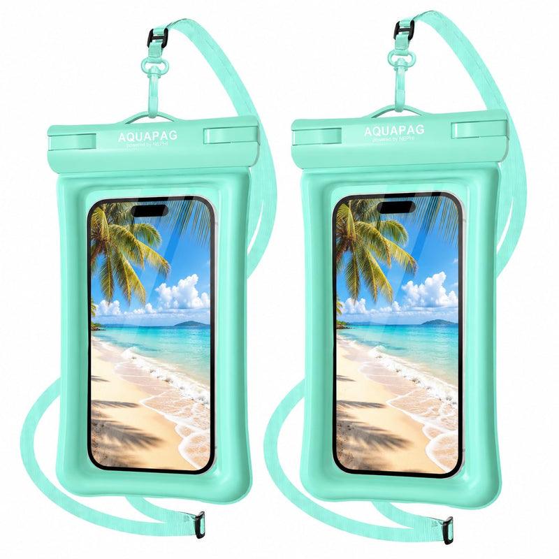 IP68 Waterproof Phone Pouch 2 Pack-Up to 8.0"，Adjustable Neck Lanyard Floating Waterproof Phone Case for iPhone,Phone Dry Bags for Vacation Beach Pool Travel Essentials Green
