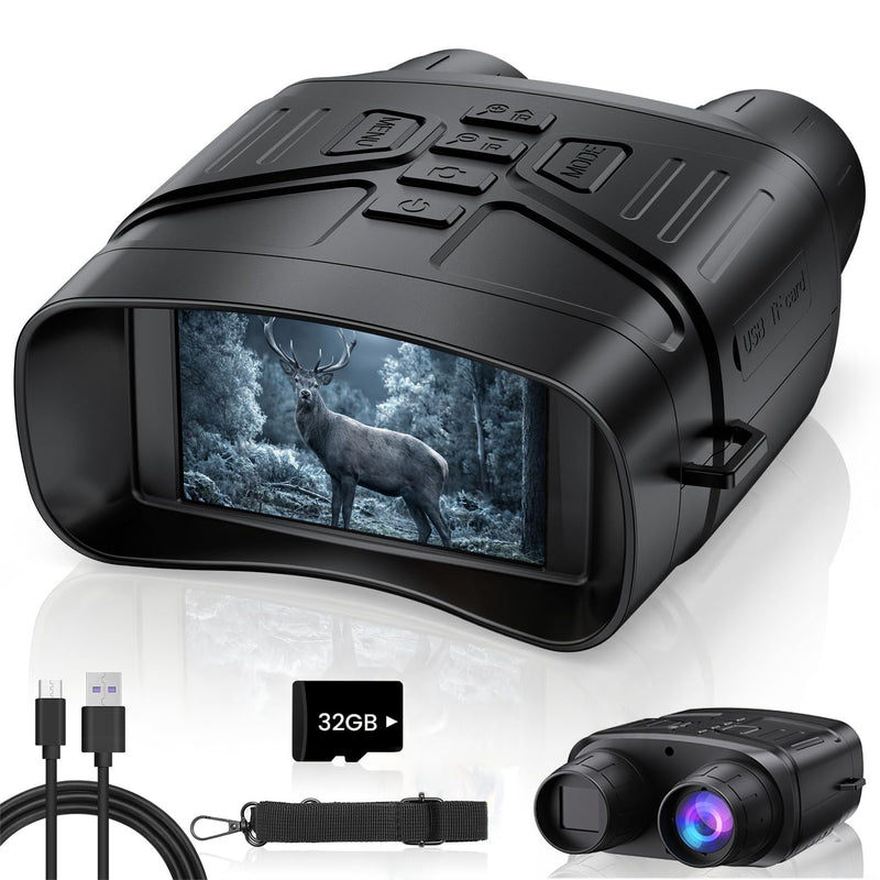 Night Vision Goggles for Adults, 4K Night Vision Binoculars with 5000mAh Rechargeable Battery and 32GB TF Card for Hunting, Wildlife Observation and Security Dark Black
