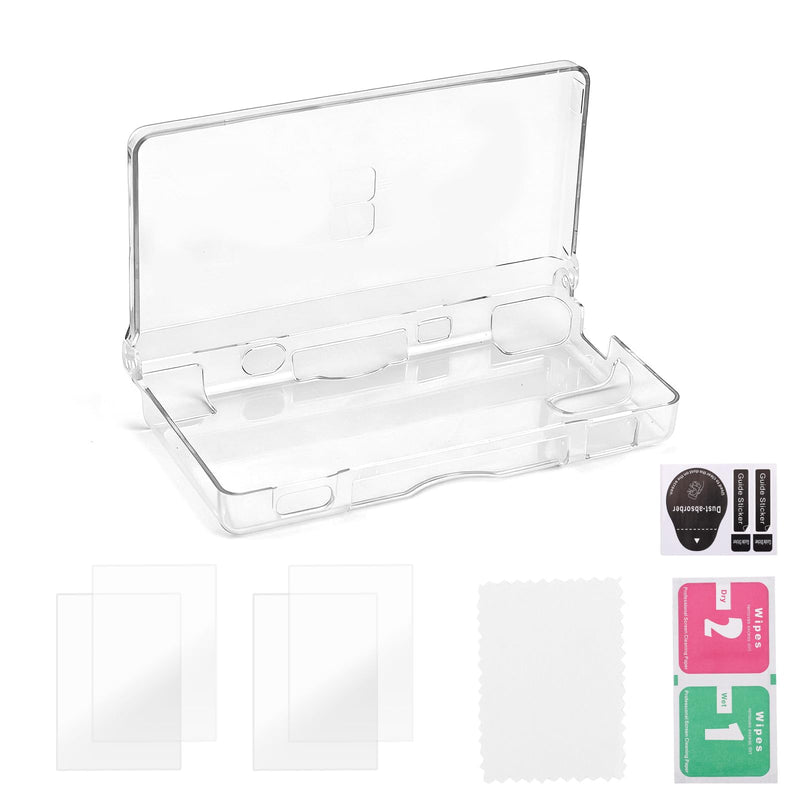Transparent Hard Shell Case for DS Lite NDSL, Premium Crystal Clear Case with Protective Films and Cleaning Kit Practical Protective Cover Accessories Replacement Parts