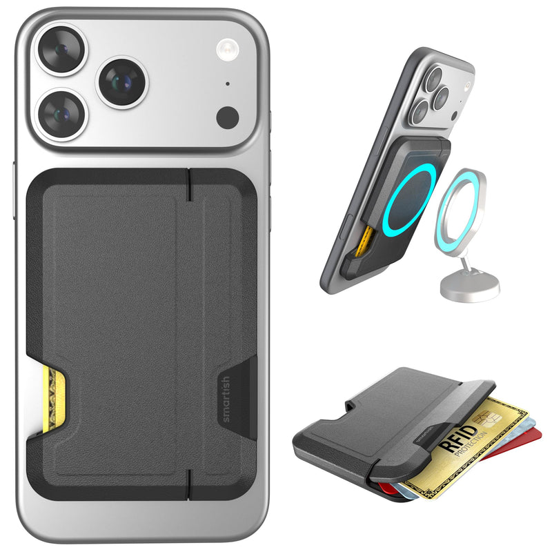 Smartish MagSafe Wallet, Side Hustle Vault, RFID Card Holder, Black | Magnetic Credit Card Holder, Holds 4 Cards, RFID Blocking Sleeve, Slim Metal Cell Phone Wallet, Sticks to Mounts for iPhone Vault - RFID Blocking Black Tie Affair