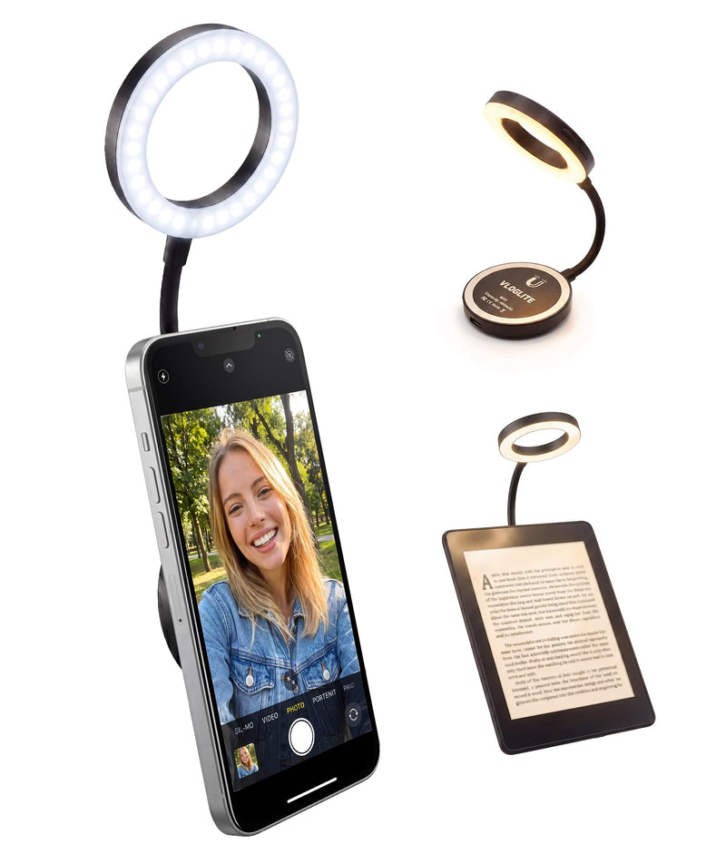 Magnetic Selfie Light,Gooseneck LED Ring Light, Portable Reading Light, Video Conference Light, 5 Brightness Levels,8 CCT Adjustable, Flexible Arm LED Lights for iPhone,iPad,Laptop,Kindle,Book