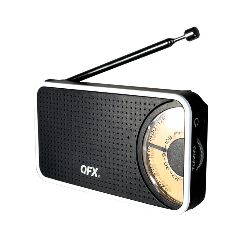 QFX Retro Pocket Portable AM FM Radio with Telescoping Antenna, R-70 | Analog Tuning, Built-In Speaker, Earphone Jack, Thumbwheel Volume Control, Battery Operated