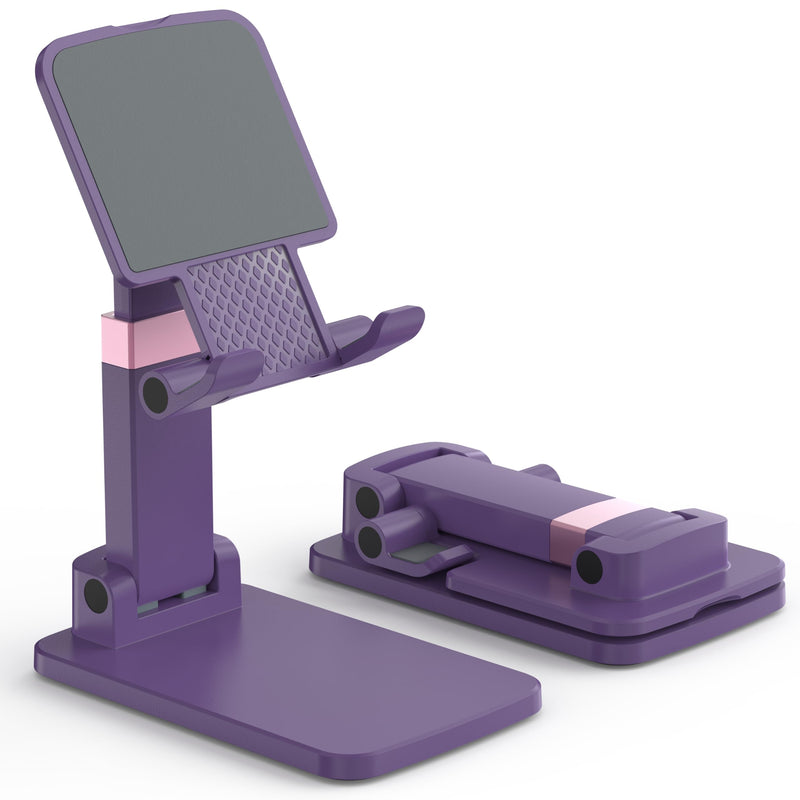 Cell Phone Stand for Desk, Adjustable Height & Angle Phone Holder, Foldable Portable Stand with Anti-Slip Silicone Pad, Compatible with iPhone and All Smartphones 4–8 Inch, Purple