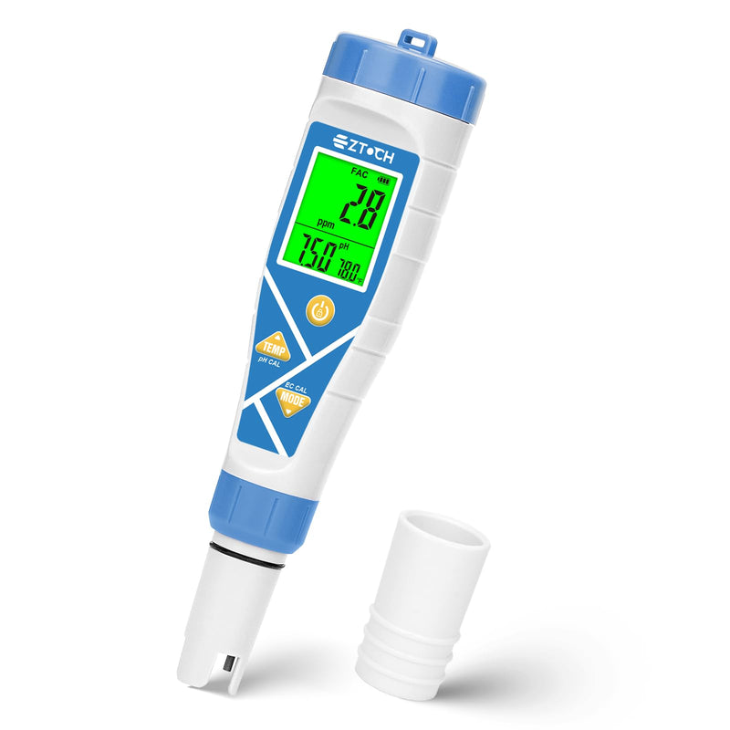 Pool pH Salt and Chlorine Tester 8 in 1 Digital pH Salinity TDS EC Chlorine ORP H2 for Salt Water Pool, Hot Tub, Hydroponic, Aquarium, Hydrogen Water Bottle, Simultaneously Display pH&CI-Temp Blue-8