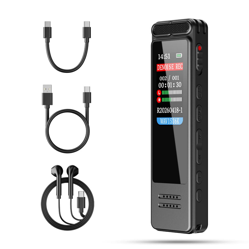 Digital Voice Recorder, Portable Audio Recorder with Built-in Speaker, Voice Activated, WAV, A-B Repeat & Password Protection – Ideal for Meetings, Lectures & Interviews