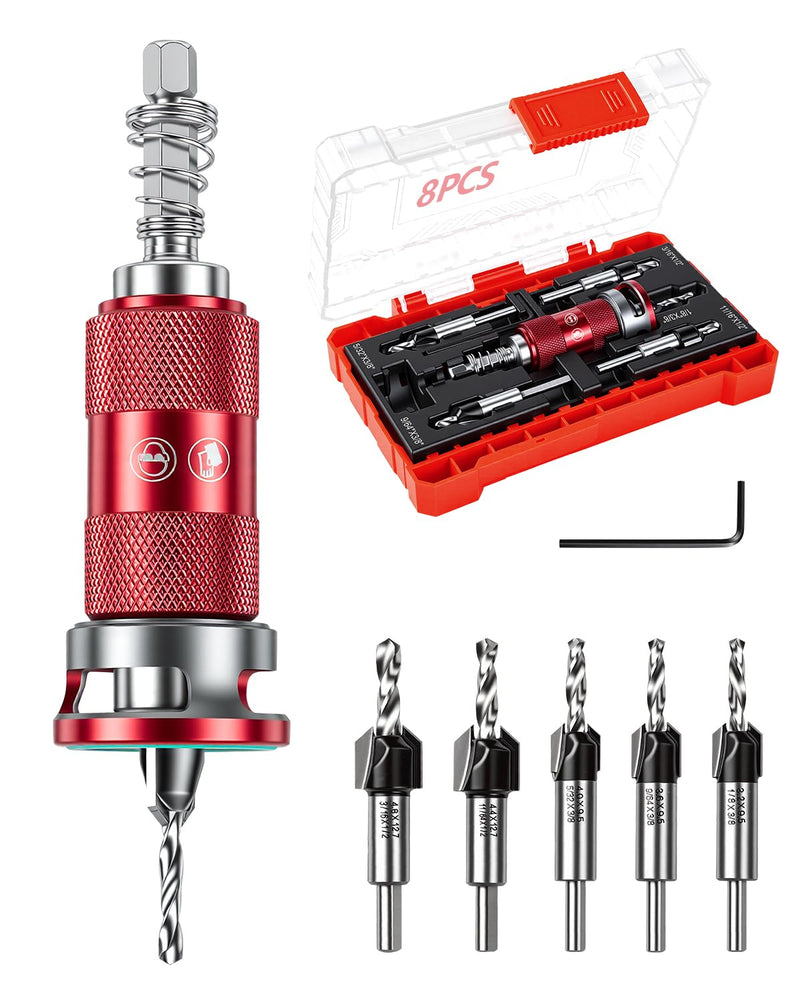 8PCS Upgrade Countersink Drill Bits Set, Quick-Adjust Two Flute TCT Alloy Tapered Counterbore with Adjustable Depth Stop Collar, Wood Countersink Drill Bit with Wrench for Woodworking Plywood MDF DIY 8PCS Quick-Adjust