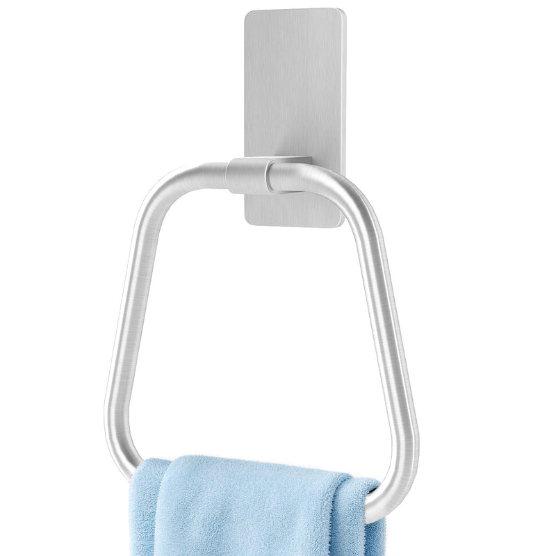 JUYSON Adhesive Hand Towel Holder for Bathroom, Aluminum No Drill Wall Mounted Towel Ring, Easy Install for Bathroom & Kitchen (Brushed Nickel) Brushed Nickel 1 pack