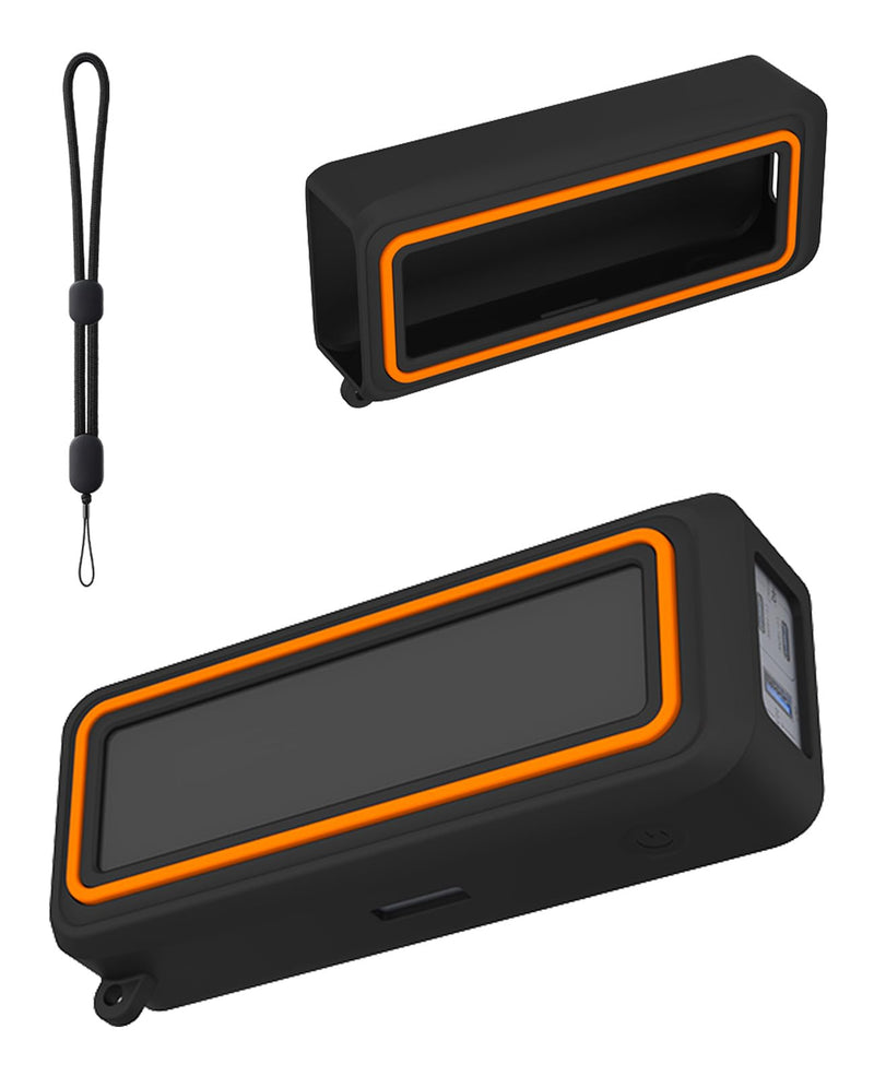 Silicone Protective Case for Anker Prime Power Bank 26,250mAh 3-Port Portable Charger, Full-Body Protective Cover with Precise Cutouts, Shockproof & Scratch-Resistant Sleeve (Black with Orange Line)