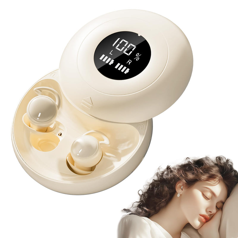 Sleep Earbuds Bluetooth, Silicone Sleep Earbuds for Side Sleepers | Noise Blocking Sleeping Headphones, Hidden Earbuds with LED Display for Small Ears, Sleep & Relax（Beige） Beige
