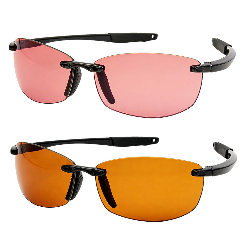 BRADDELL FL-41 Rose and FL-60 Brown Sports Glasses for Migraine Light Sensitivity, Fluorescent LED Glare, Photophobia and Concussion (Rectangular)