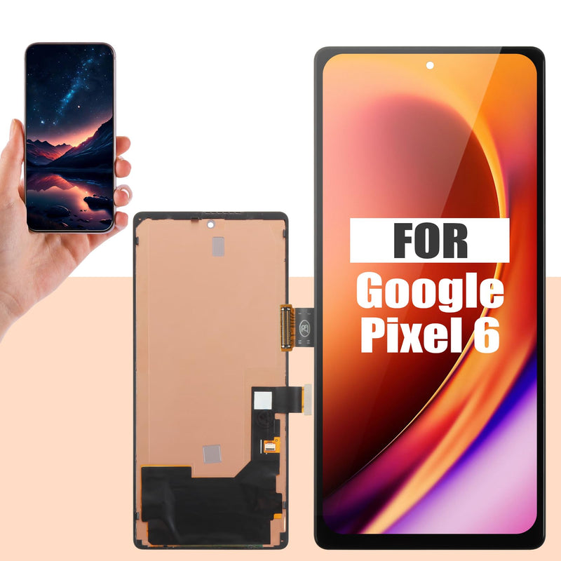 OLED Screen Replacement for Google Pixel 6 6.4", with in-Display, Full Assembly & Complete Repair Tool Kit for Google Pixel 6 GB7N6, G9S9B, G8VMU - Vivid Display (Black) Black